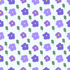 Fototapeta na wymiar Pattern purple and blue flowers with leaves. For wrappers and wrapping paper, fabrics.