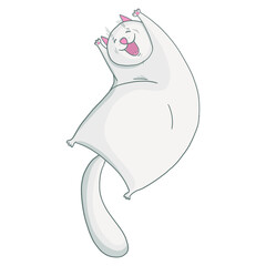 Hand-drawn funny fat cat on the back. Vector illustration for design or textile print