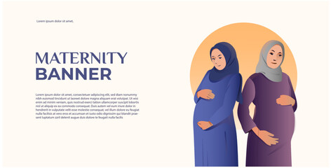 banner of two pregnant muslim woman