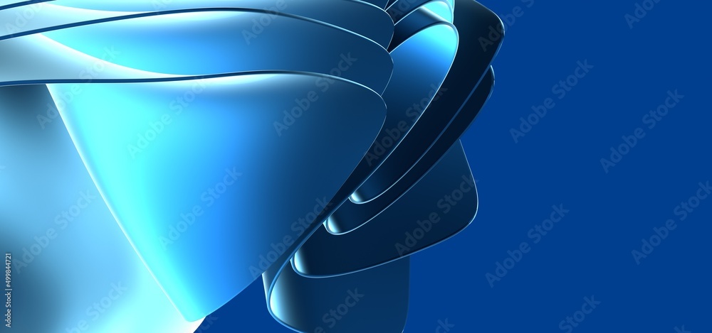 Poster 3D render abstract background of smooth lines of spline blue waves