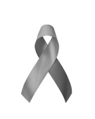 Grey or gray ribbon for Brain cancer and tumors awareness, allergies, asthma control and diabetes prevention. Bow isolated on white background with clipping path