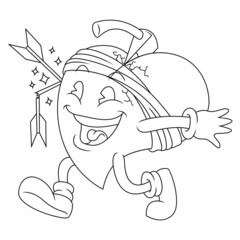 Coloring illustration of cartoon happy battered heart 