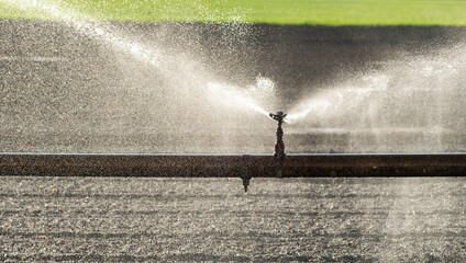 Irrigating the field at dusk