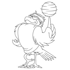 Coloring illustration of cartoon eagle basketball player