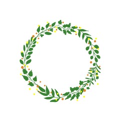 Hand drawn doodle leaf wreath, copy space frame. Minimalistic vector design element for prints