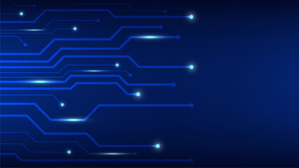 Hi-tech digital circuit board. AI pad and electrical lines connected on blue lighting background. futuristic technology design element concept