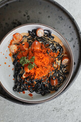  spaghetti cream sauce with ebiko .