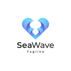 Ocean Sun Wave 3d gradient Logo Design Template
