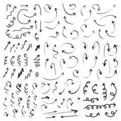 Arrows icons vector hand drawn editable set. Arrow swipe up sketch handmade doodle symbol sign isolated on white background. Simple logo vector design illustration image set