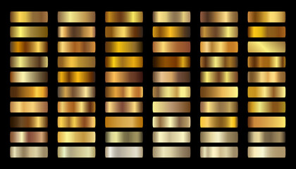 Gold gradients vector. Golden swatch set vector. Metallic gold gradient illustration gradation for banner, web, flyers digital. Bronze, silver, chrome, copper metal foil texture gradient template