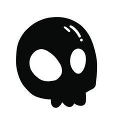 Black cartoon skull sketch doodle in comic style monochrome clip art silhouette.