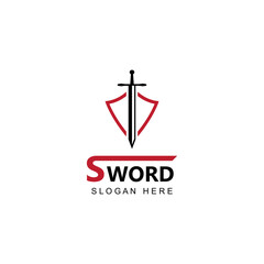 Sword, shield and king's sword logo. Logo design vector illustration template.