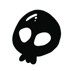 Black cartoon skull sketch doodle in comic style monochrome clip art silhouette.