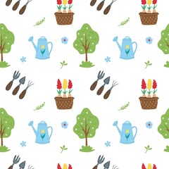 Spring seamless pattern. Flat vector illustration