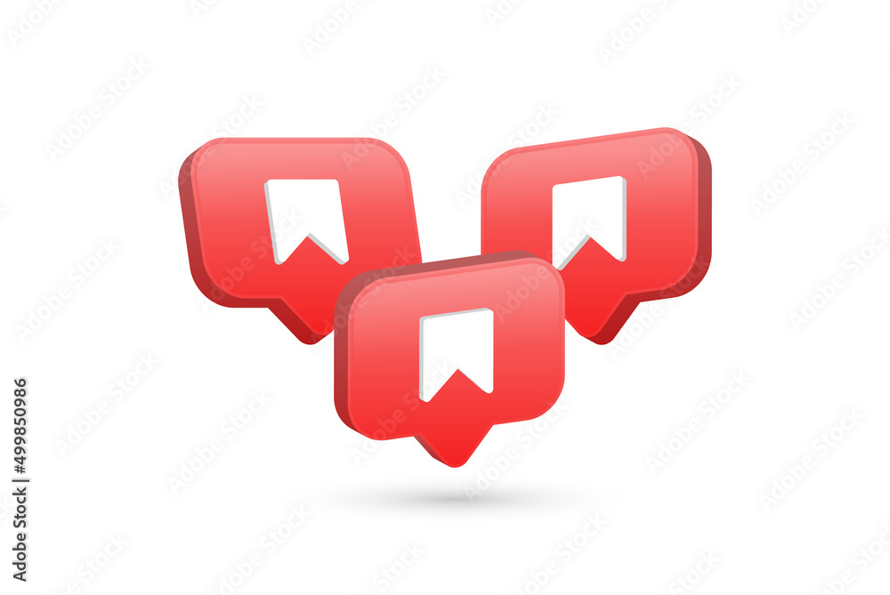 Poster 3d bookmark save icon in modern glossy speech bubble for social media notifications icons - book mar