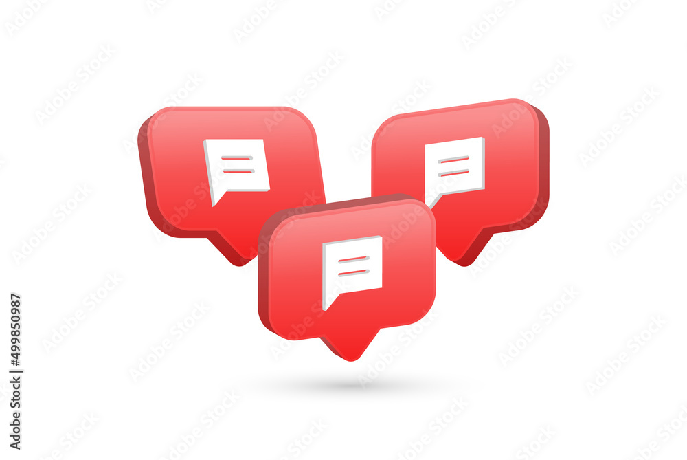 Fototapete 3d comment icon in modern glossy speech bubble for social media notifications icons - chat message b