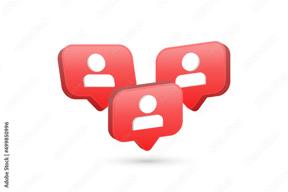 Leinwandbilder 3d follower icon in modern glossy speech bubble for social media notifications icons - profile user avatar bubbles social network reactions