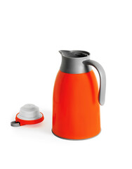 Orange thermos with a handle.