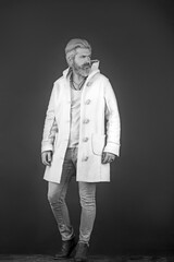 Elegant handsome man in stylish coat. Full length portrait of a young fashion male.