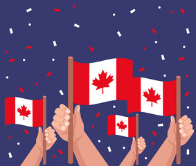 hands waving canadian flags