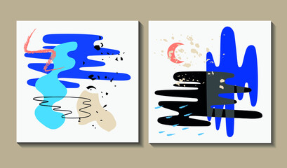 Abstract art posters. Hand drawn vector artworks. Vector paintings. Abstract modern illustration background.