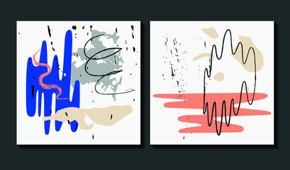 Abstract art posters. Hand drawn vector artworks. Vector paintings. Abstract modern illustration background.