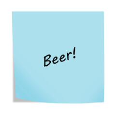 Beer 3d illustration post note reminder on white with clipping path