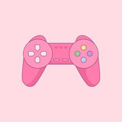 Pink vintage joystick for girls vector illustration. Cute retro pink gaming joystick with hearts.