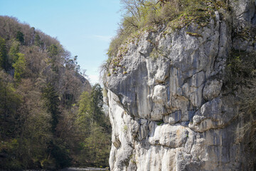 Danube breakthrough from Kelheim to Weltenburg monastery with rocks and the current of the Danube