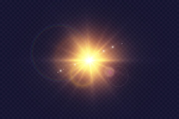 Vector. Sunlight. glare effect.Bright sun.With sunbeams.