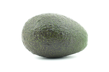 Close up a single avocado (Persea americana)whole isolated on white background. Oranic ripe fresh tropical fruit set on a horizontal