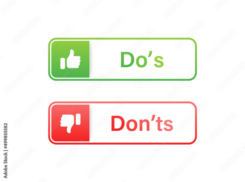 Aufkleber Dos and donts icons in line frame - thumbs up or thumb down label banner. Like or dislike - do's and don'ts frames - true or false - Dos and dont in outline frame	