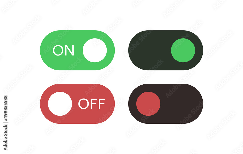 Aufkleber switch toggle button. on off icons, yes or no with switch slider in modern toggle, green and red switchers for user interface, apps and website
