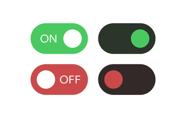switch toggle button. on off icons, yes or no with switch slider in modern toggle, green and red switchers for user interface, apps and website