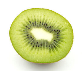 Fototapeta na wymiar Closeup of ripe kiwi cut half with cross section isolated on white background clipping path