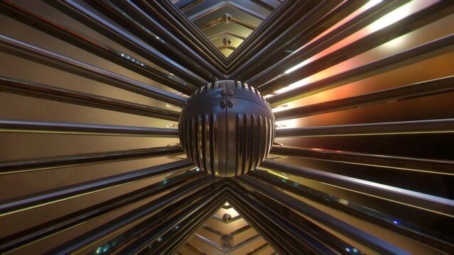 Rotazione di quadri inclinati oro ed argento con sfere in metallo vario