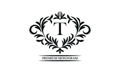 Exquisite monogram template with the initials T. Elegant logo for cafes, bars, restaurants, invitations. Business style and brand of the company.