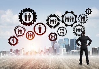 Fototapeta premium Social connection concept drawn on screen as symbol for teamwork and cooperation