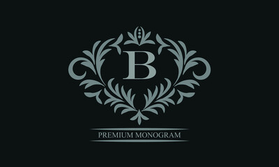Exquisite logo design with letter B. Sign template for restaurant, royalty, boutique, cafe, hotel, heraldic, jewelry, fashion.