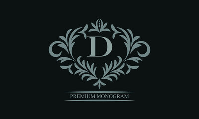 Exquisite logo design with letter D. Sign template for restaurant, royalty, boutique, cafe, hotel, heraldic, jewelry, fashion.