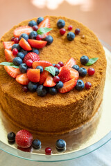Vegan honey cake with berries