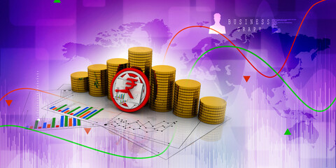 3D rendering illustration Rupee currency on target with gold coin