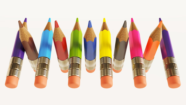 3d render of Colorful pens isolated on white background,