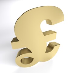 Pound brass sign isolated on white background - 3D rendering illustration