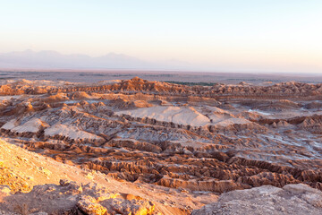 Sunset at Valle de la Luna Moon Valley in the Atacama desert in North Chile, South America