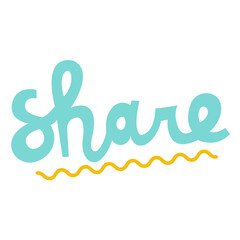 'Share' word lettering. Handwritten bright lettering. Vector illustration. Social media sticker