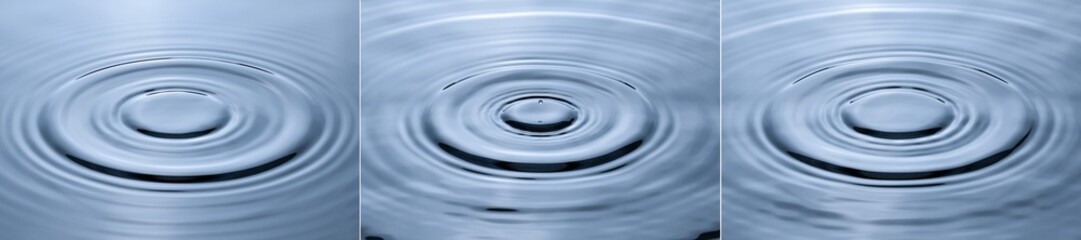 Splash and circle of water on a blue background. Reflection on the surface of the water.