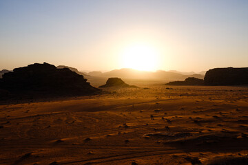 Fototapeta na wymiar Sunset in Wadi Rum desert in Jordan