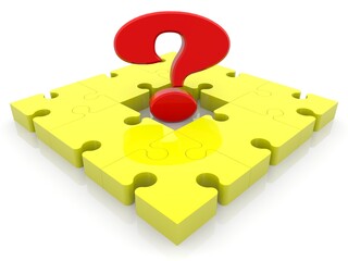 Yellow puzzle with a red question mark in the center
