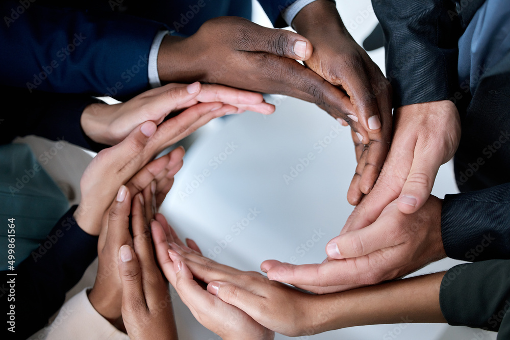 Poster anything can be achieved if we work together. cropped shot of a group of unrecognizable businesspeop